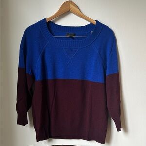J. Crew Blue and Burgundy Crew Neck Sweater